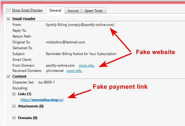 Fake Spotify scam email