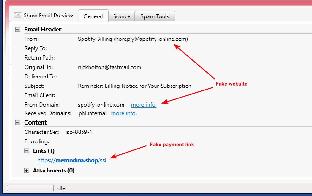 Fake Spotify scam email