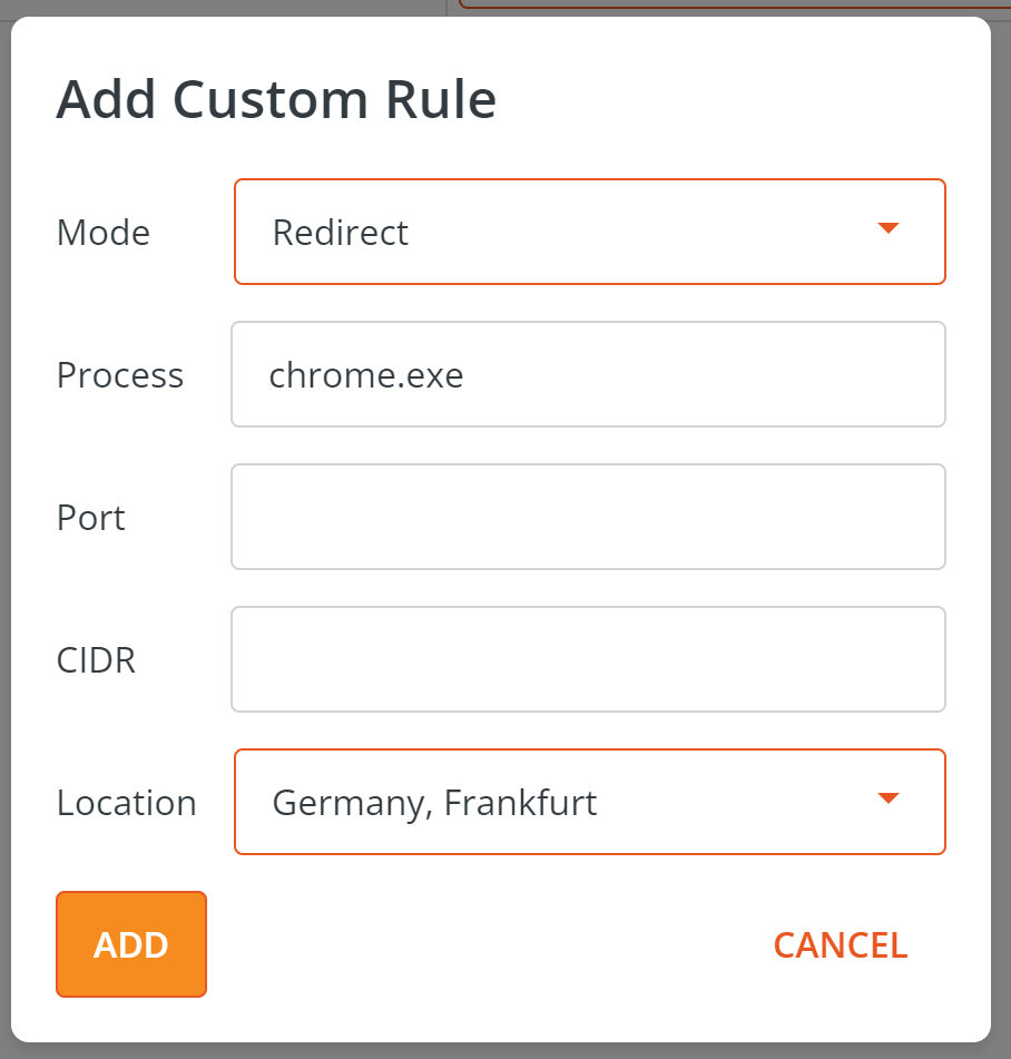 Add HideAway VPN custom Rules process name