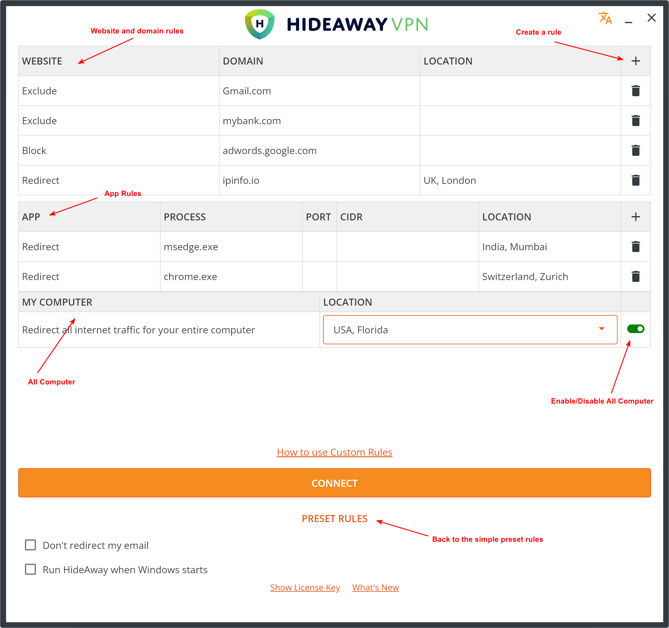 HideAway VPN custom Rules