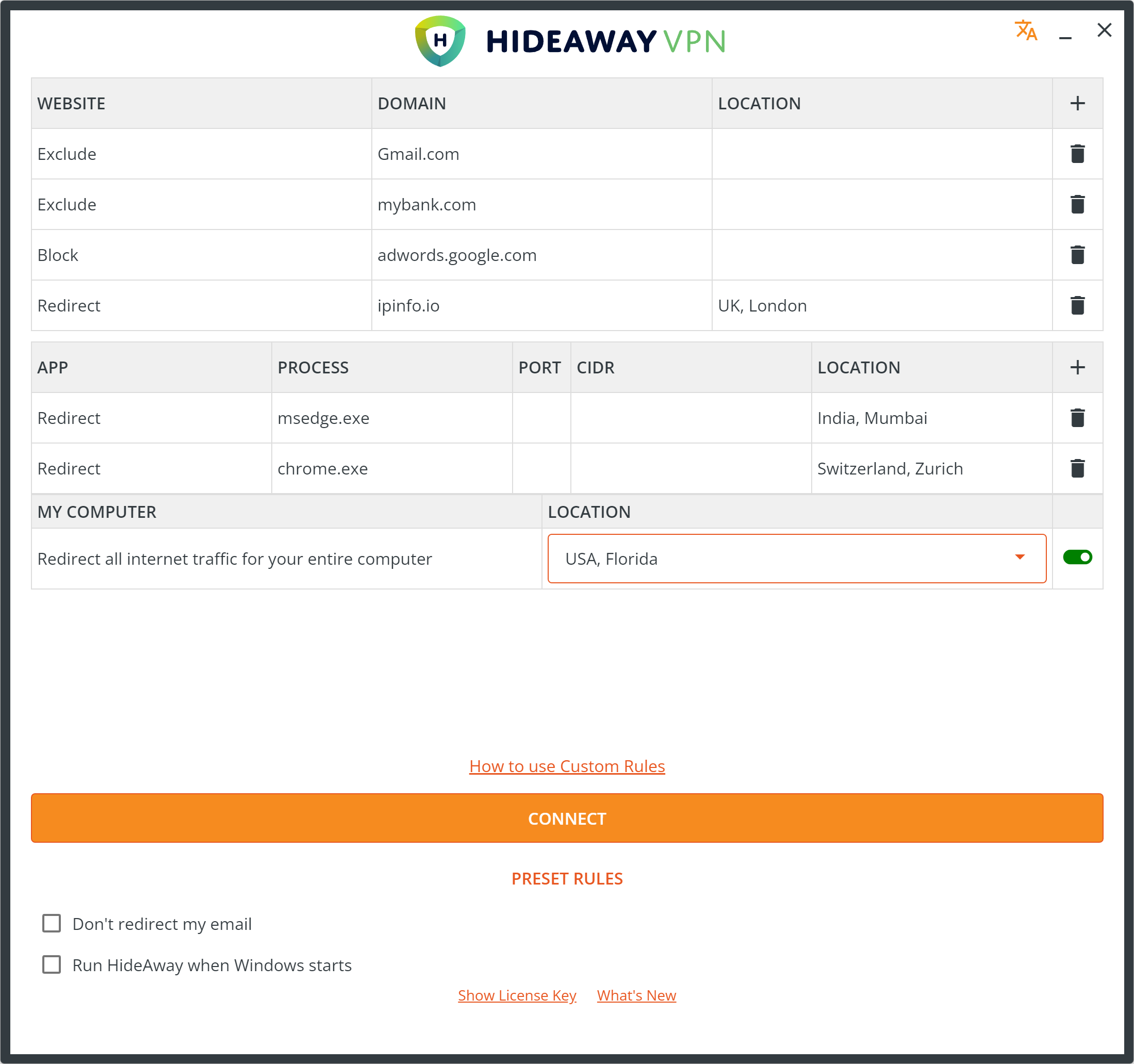 Hideaway VPN rules