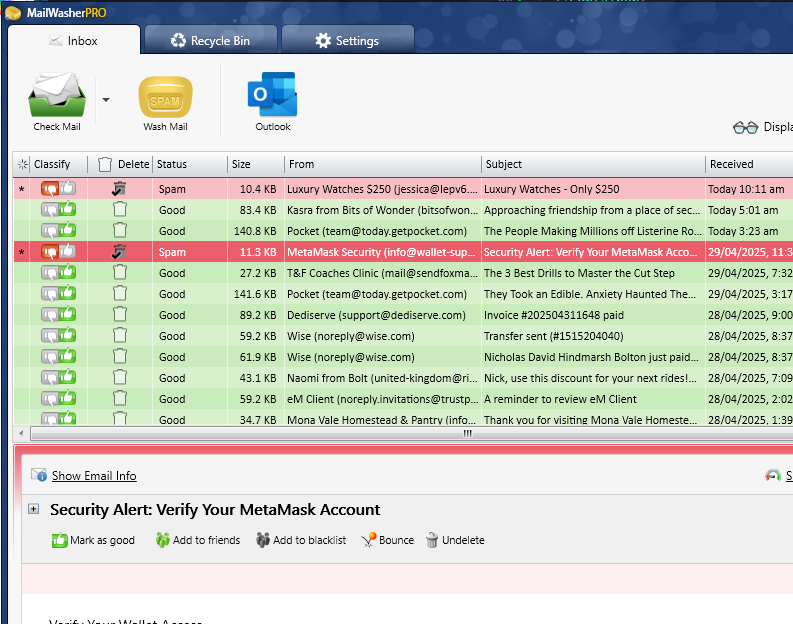 MailWasher email list