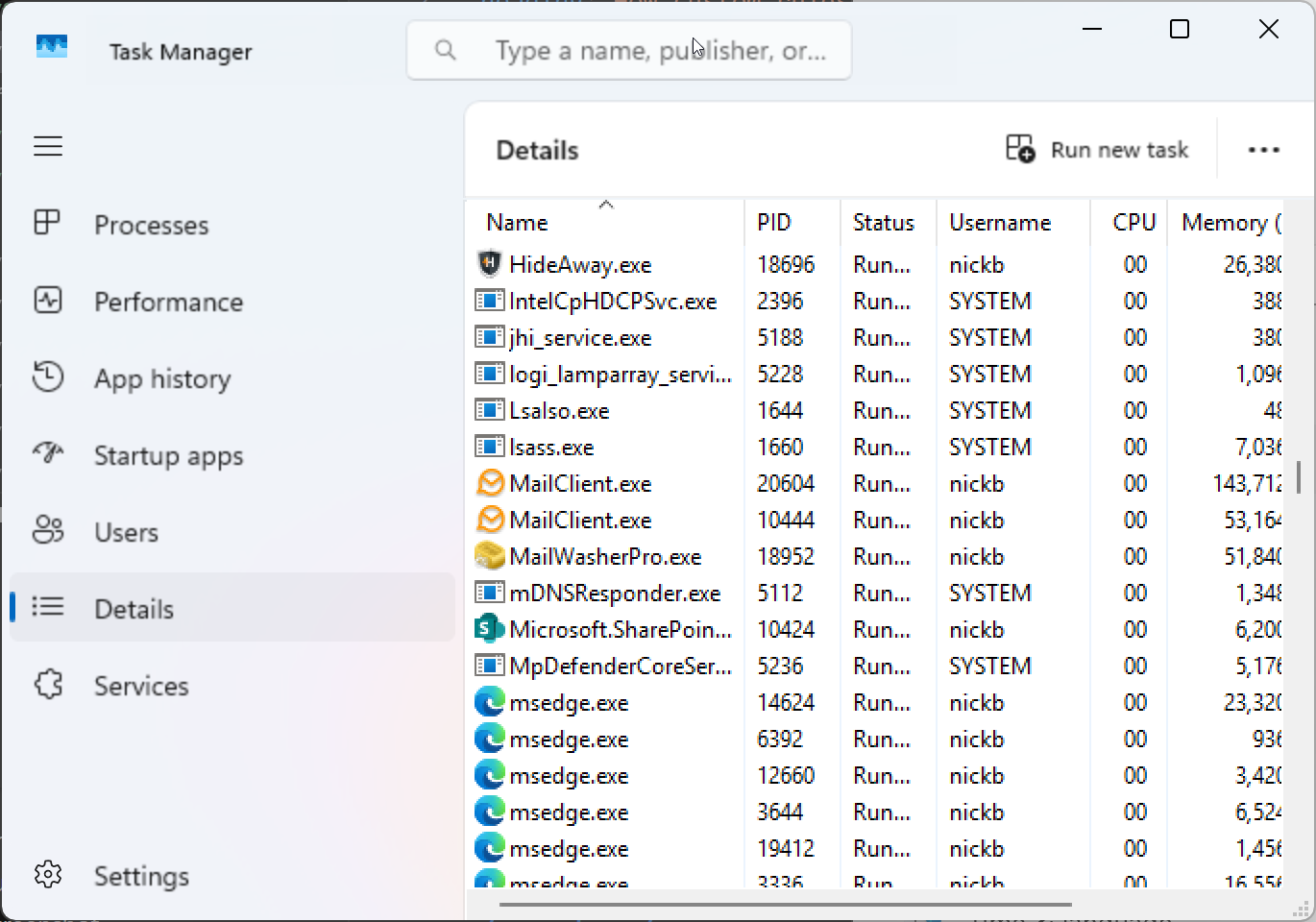Windows process name